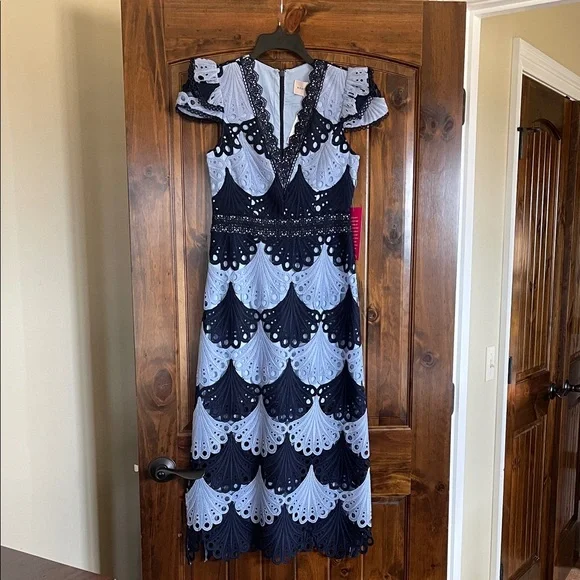 Adelyn Rae Navy and Light Blue Midi Dress - Picture 1 of 7